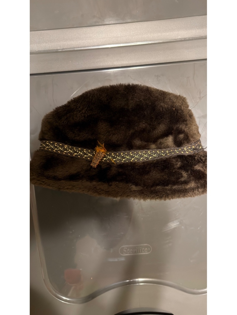 Vintage Cossack Hat Brown winter Russian faux fur feather
